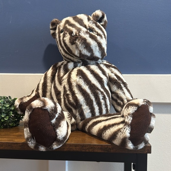 Soft Luxury Teddy Bear Plush PBK Pottery Barn Kids Brown Zebra Stripe Toy 8/2012 - Picture 1 of 12